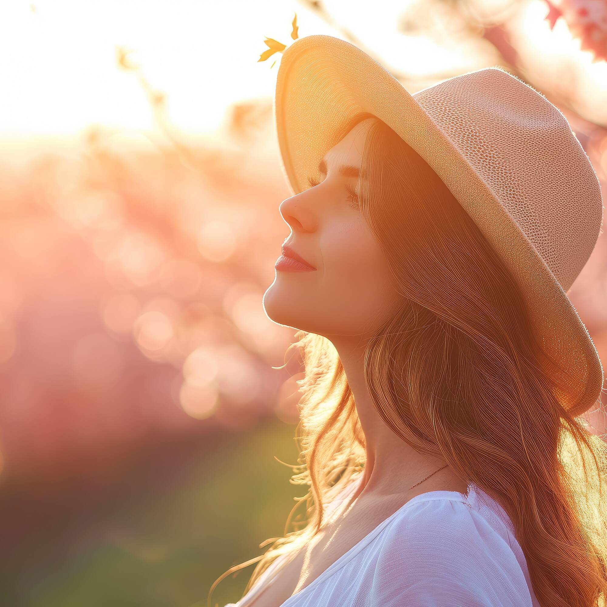 Lady smelling spring breeze