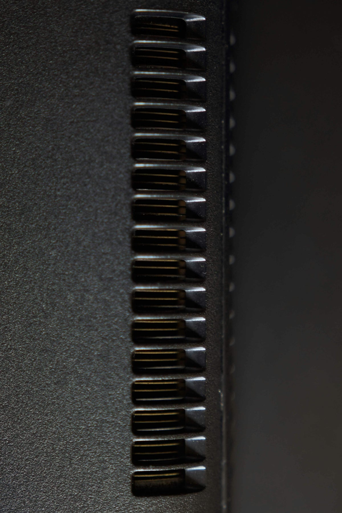 black leather strap on gray textile