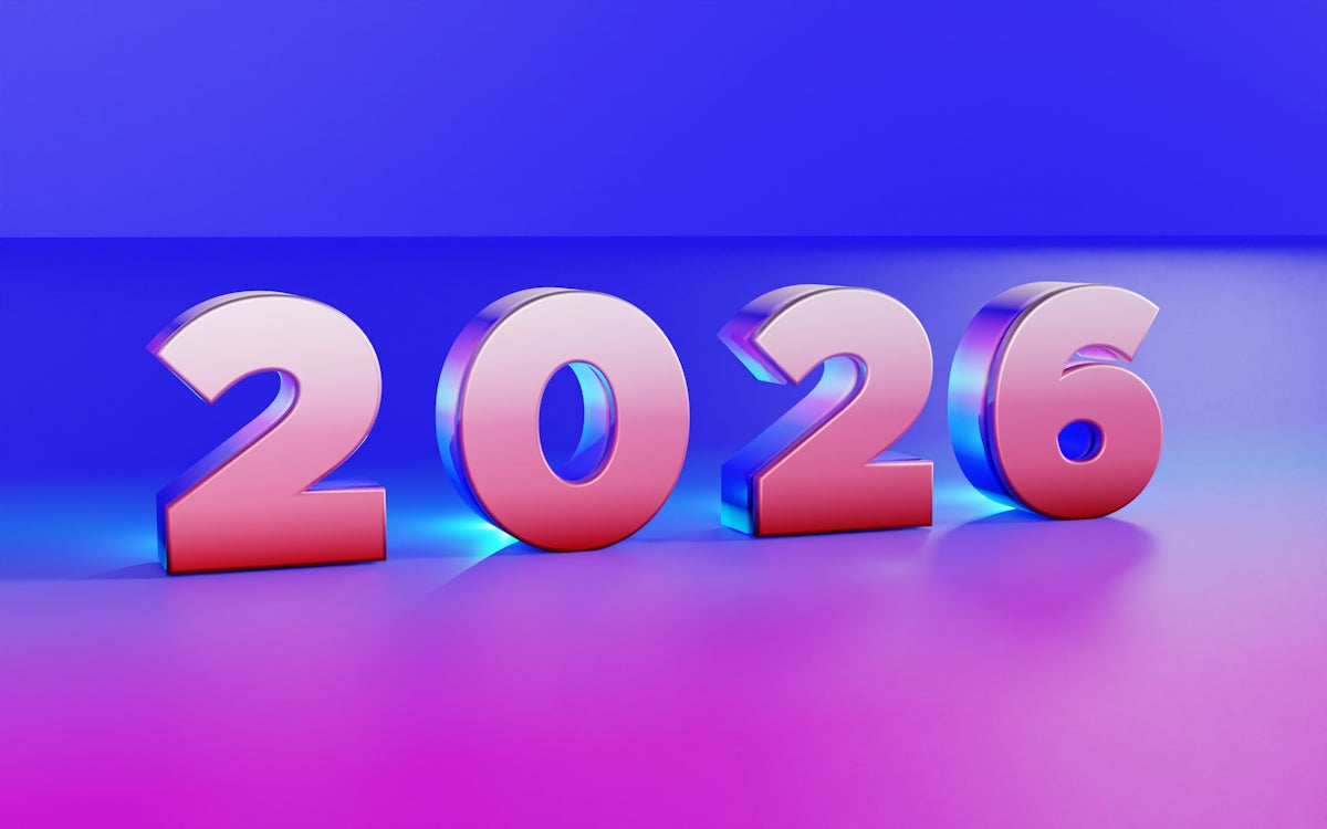 The year 2026 in metallic 3D numbers.