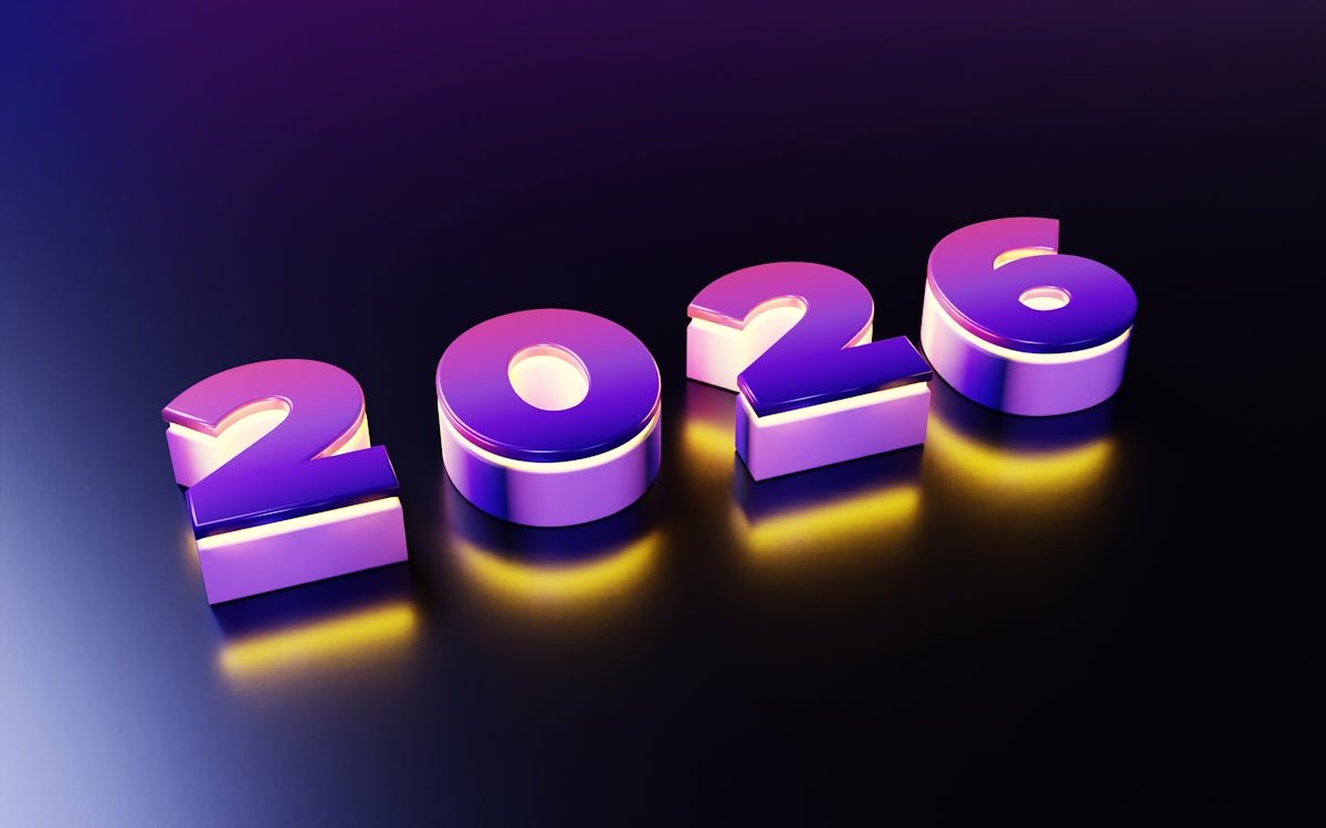 The year 2026 in metallic 3D numbers.