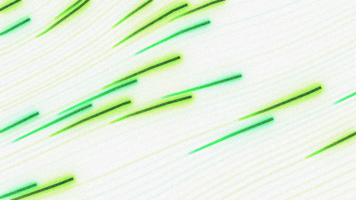 Green light streaks on a white background