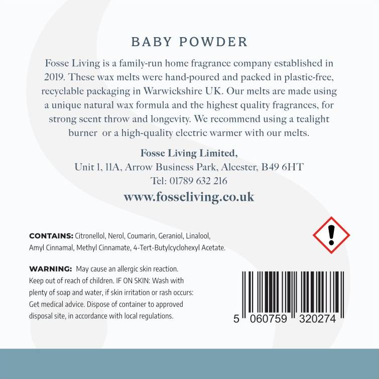 Baby Powder Wax Melts - Fosse Living | Luxury Home Fragrances CLP safety Information