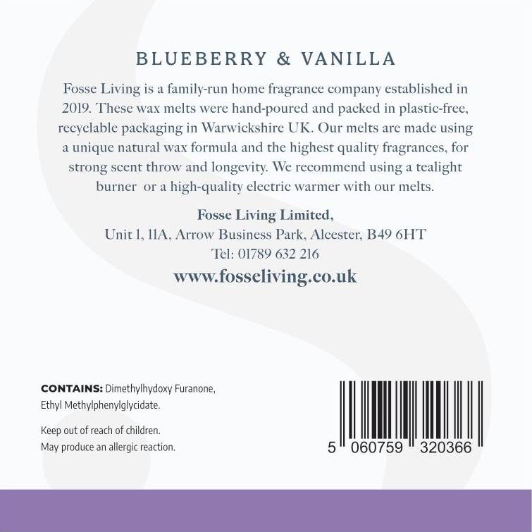 Blueberry & Vanilla Wax Melts - 16 Pack - Fosse Living | Luxury Home Fragrances clp safety information