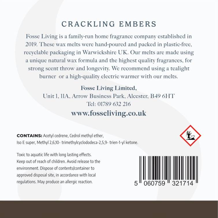 Crackling Embers Wax Melts - 16 Pack - Fosse Living | Luxury Home Fragrances CLP safety information