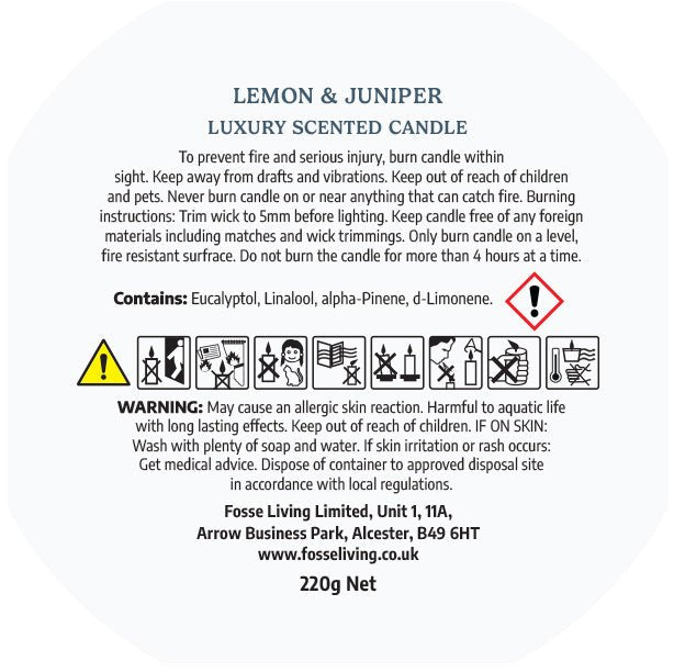 Lemon & Juniper Scented Candle - Fosse Living | Luxury Home Fragrances