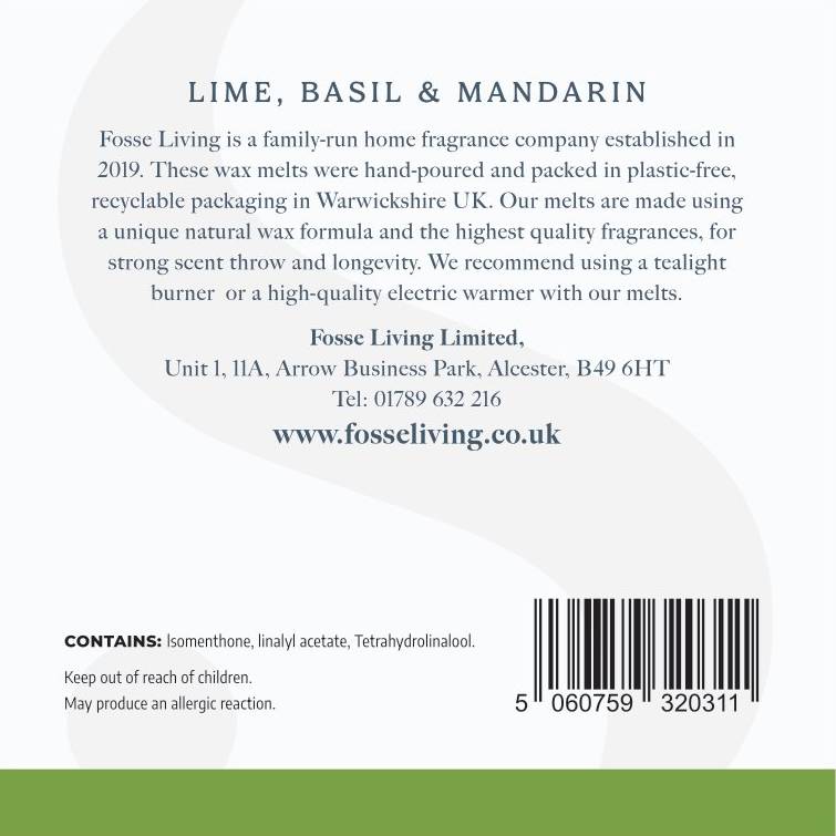 Lime, Basil & Mandarin Wax Melts - 16 Pack - Fosse Living | Luxury Home Fragrances