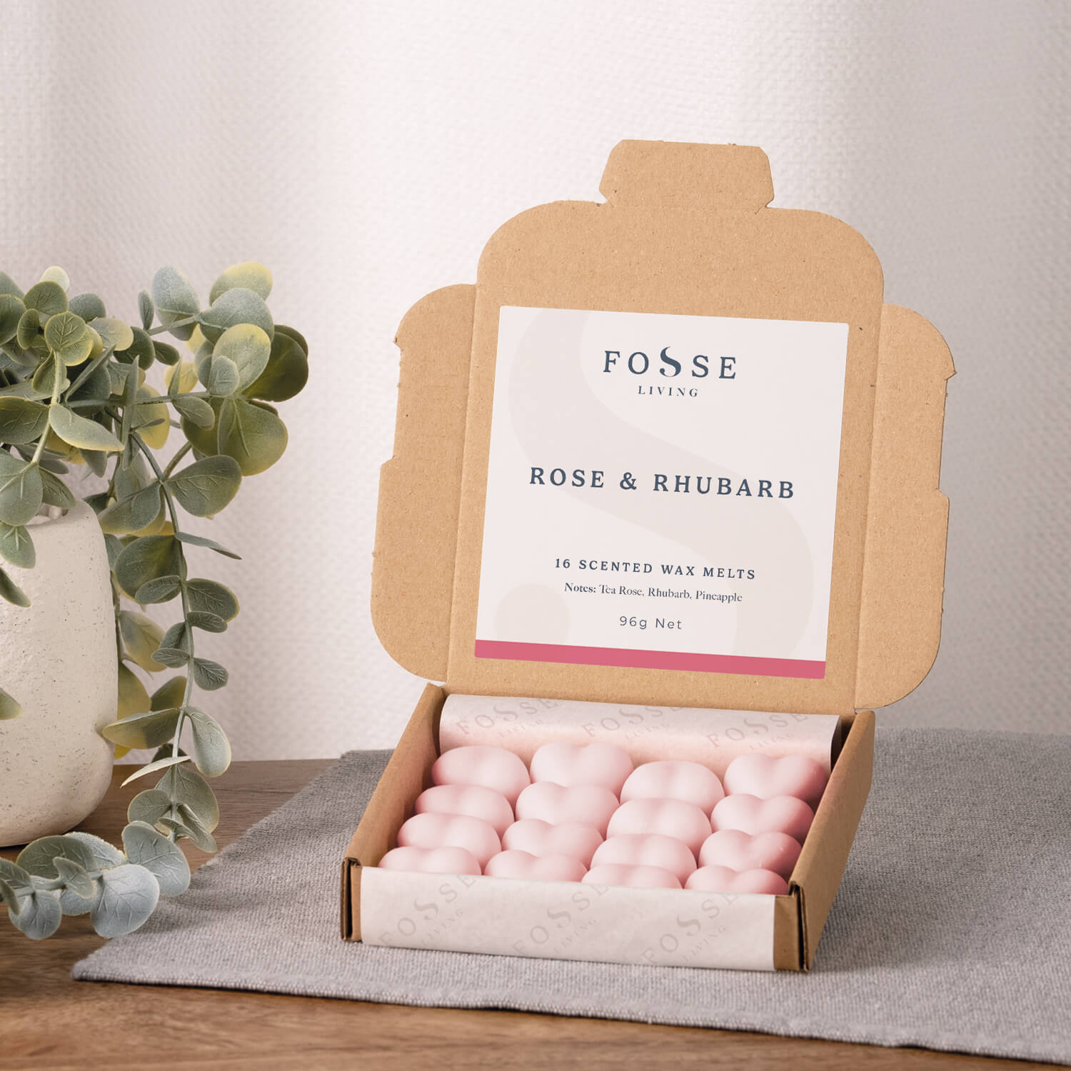 Rose & Rhubarb Wax Melts - 16 Pack - Fosse Living | Luxury Home Fragrances