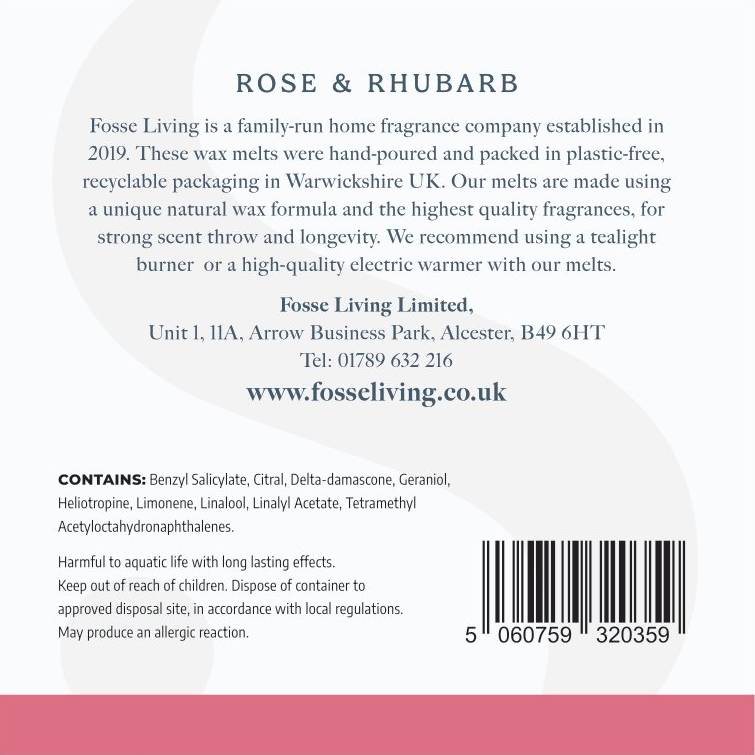Rose & Rhubarb Wax Melts - 16 Pack - Fosse Living | Luxury Home Fragrances