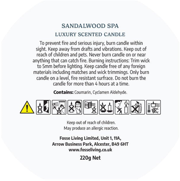 Sandalwood Spa Scented Candle - Fosse Living | Luxury Home Fragrances