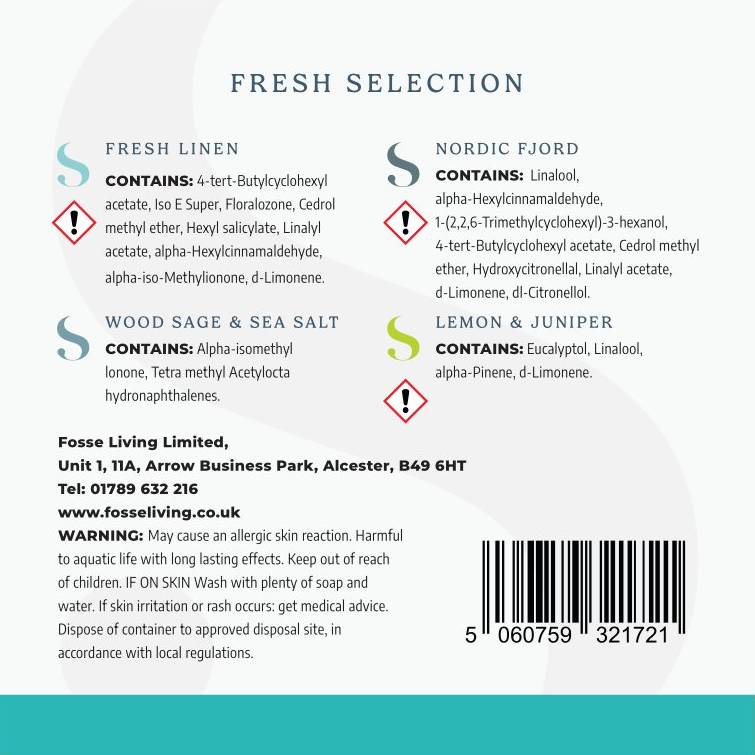 Fosse Living Fresh Selection Wax Melts CLP Safety Information