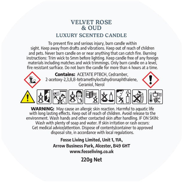 Velvet Rose & Oud Scented Candle - Fosse Living | Luxury Home Fragrances
