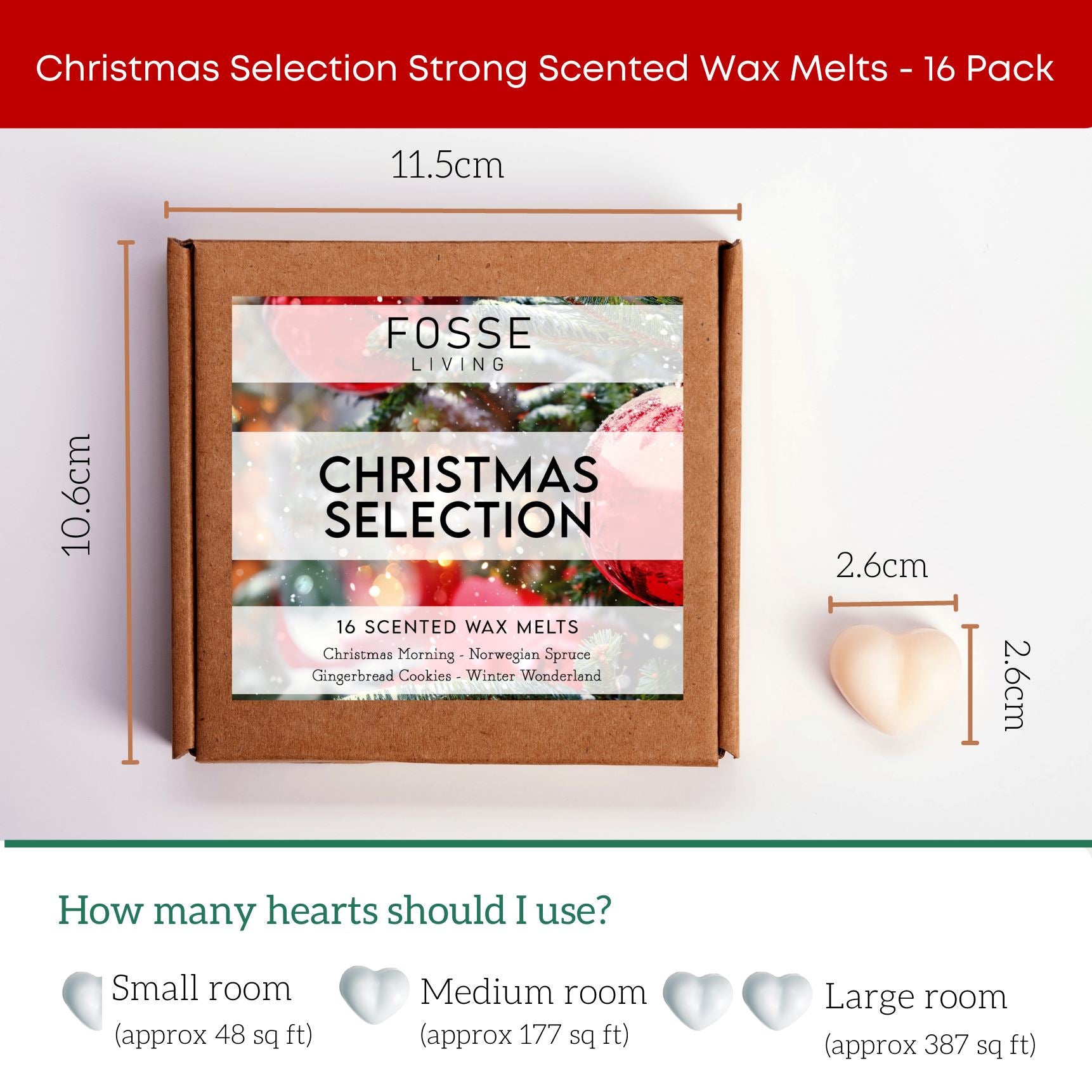 Christmas Selection Highly Scented Soy Wax Melts - 16 Pack Fosse Living dimension information