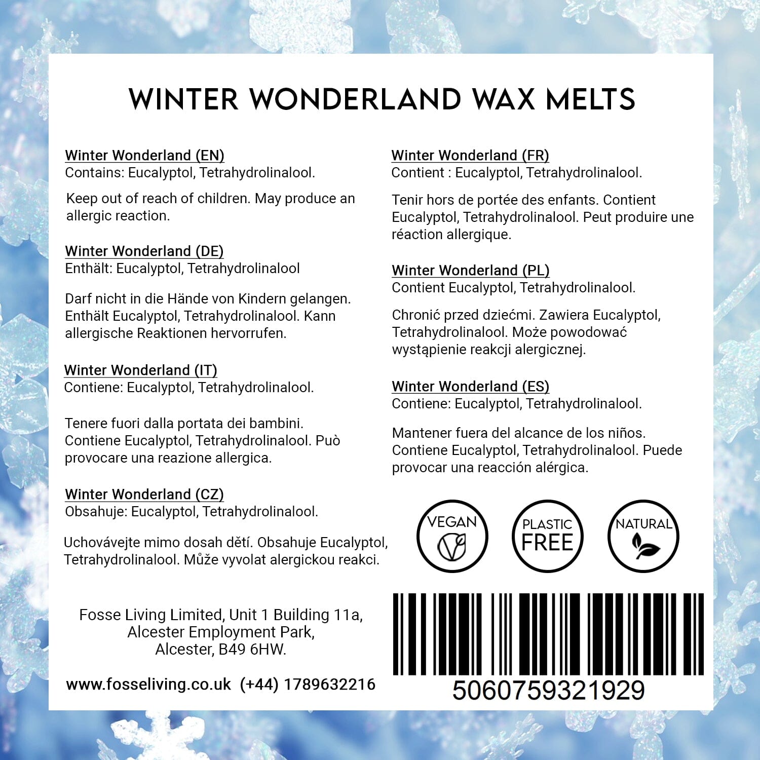 Winter Wonderland Highly Scented christmas and spring Soy Wax Melt Hearts - 16 Pack (Limited Edition) Fosse Living CLP safety information