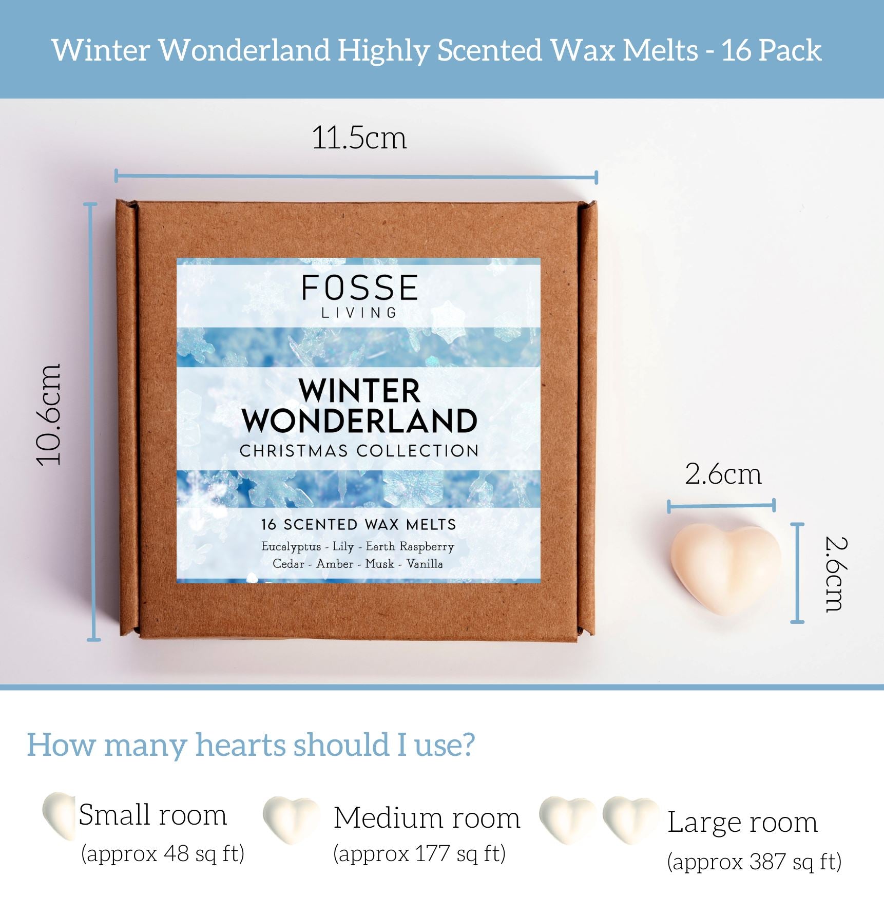 Winter Wonderland Highly Scented christmas and spring Soy Wax Melt Hearts - 16 Pack (Limited Edition) Fosse Living dimension information